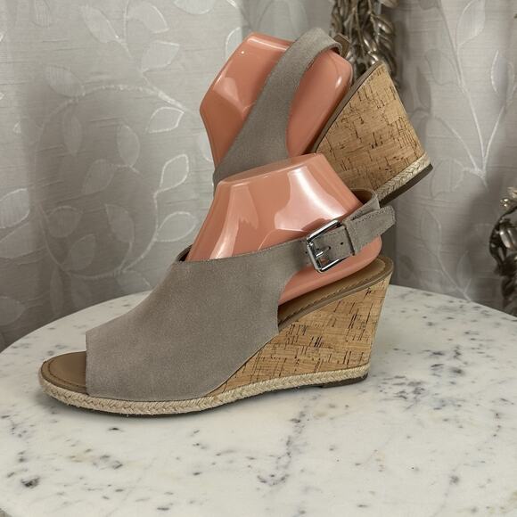 Franco Sarto Julien Sandal‎ Cork Wedge Taupe Suede Espadrilles Size-8.5M Boho - Picture 4 of 17